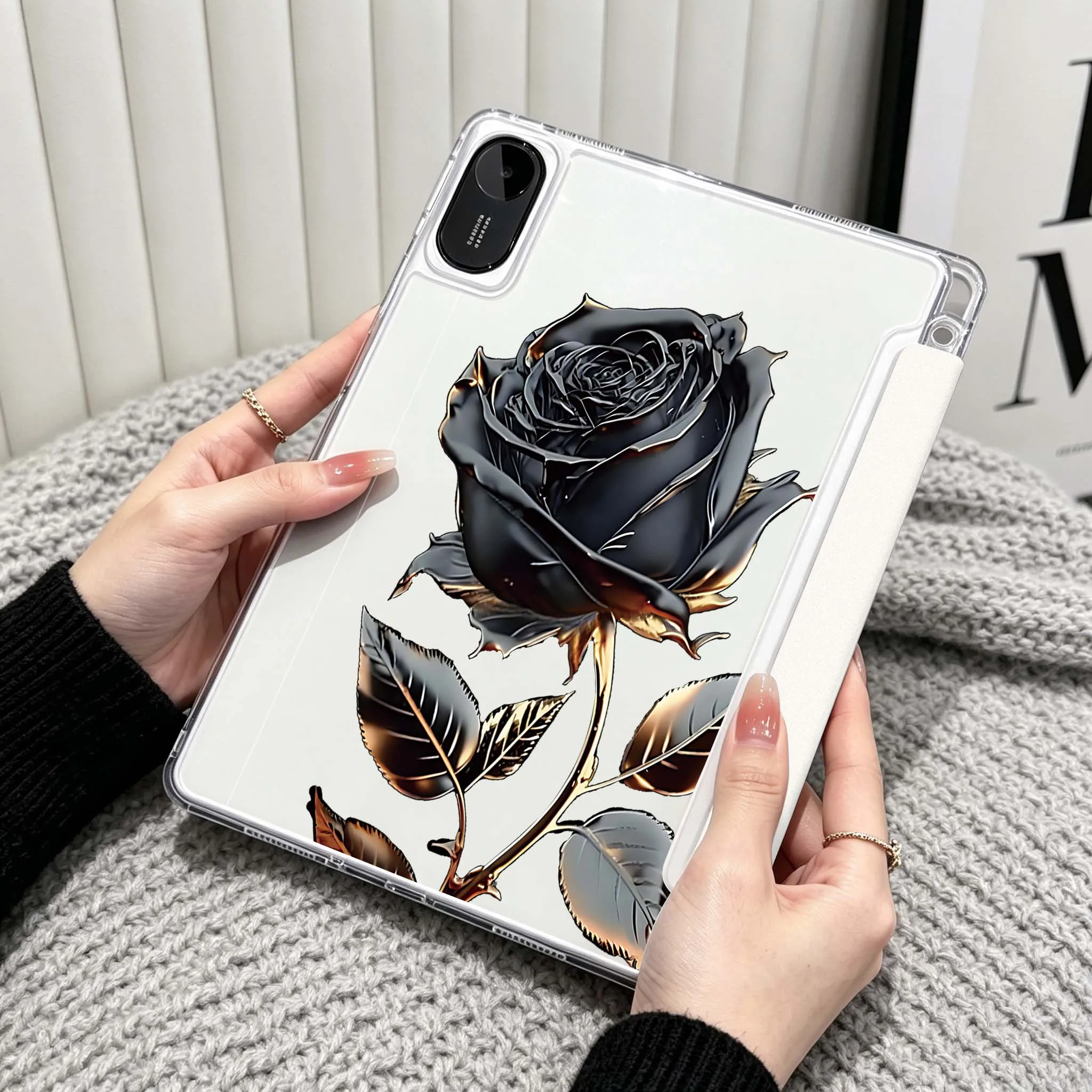 Rose Gold Edge For Xiaomi Redmi Poco Pad 5 6 7 8 Pro SE 11 11.2 12.1 Inch Transparent Y-Shaped Folding Tablet Case