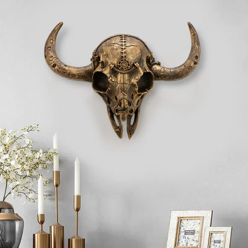 

Industrial Skull Bull Head Wall Hanging, Antique Mechanical Art, Creative Wall Decoration, Handcrafted Distressed Craft