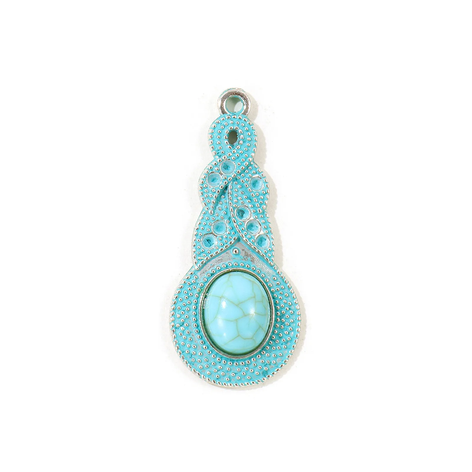 5 Stück Bohemian-Stil Anhänger Geometrisch Antiksilberfarben Grün Blau Patina Imitation Türkis Anhänger DIY Halskette Schmuck – Detail 3