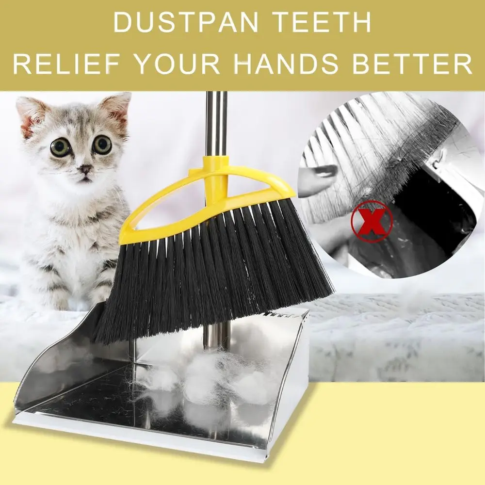Stainless Steel Dustpan and Soft Broom Set for Home and Office Use
