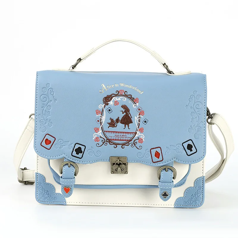 Disney Alice in Wonderland Backpack For Women PU Leather Embroidery Cartoon Lolita Handbag Vintage Cambridge Schoolbag For Girls