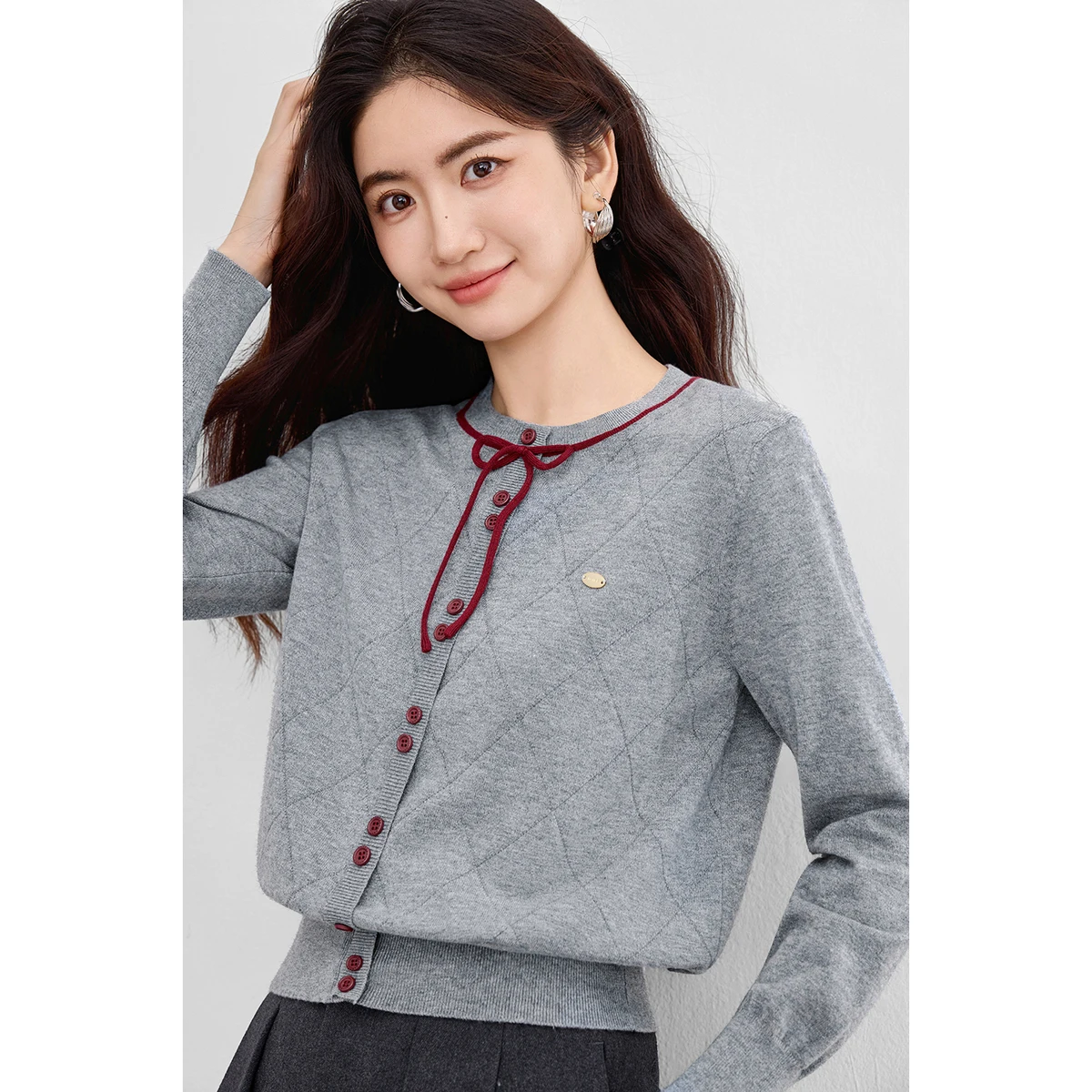 

SENTUBILA женский кардиган с бантом, осень 2022, элегантные контрастные свитера и джемперы с круглым вырезом, женские топы с длинными рукавами W53HE3389