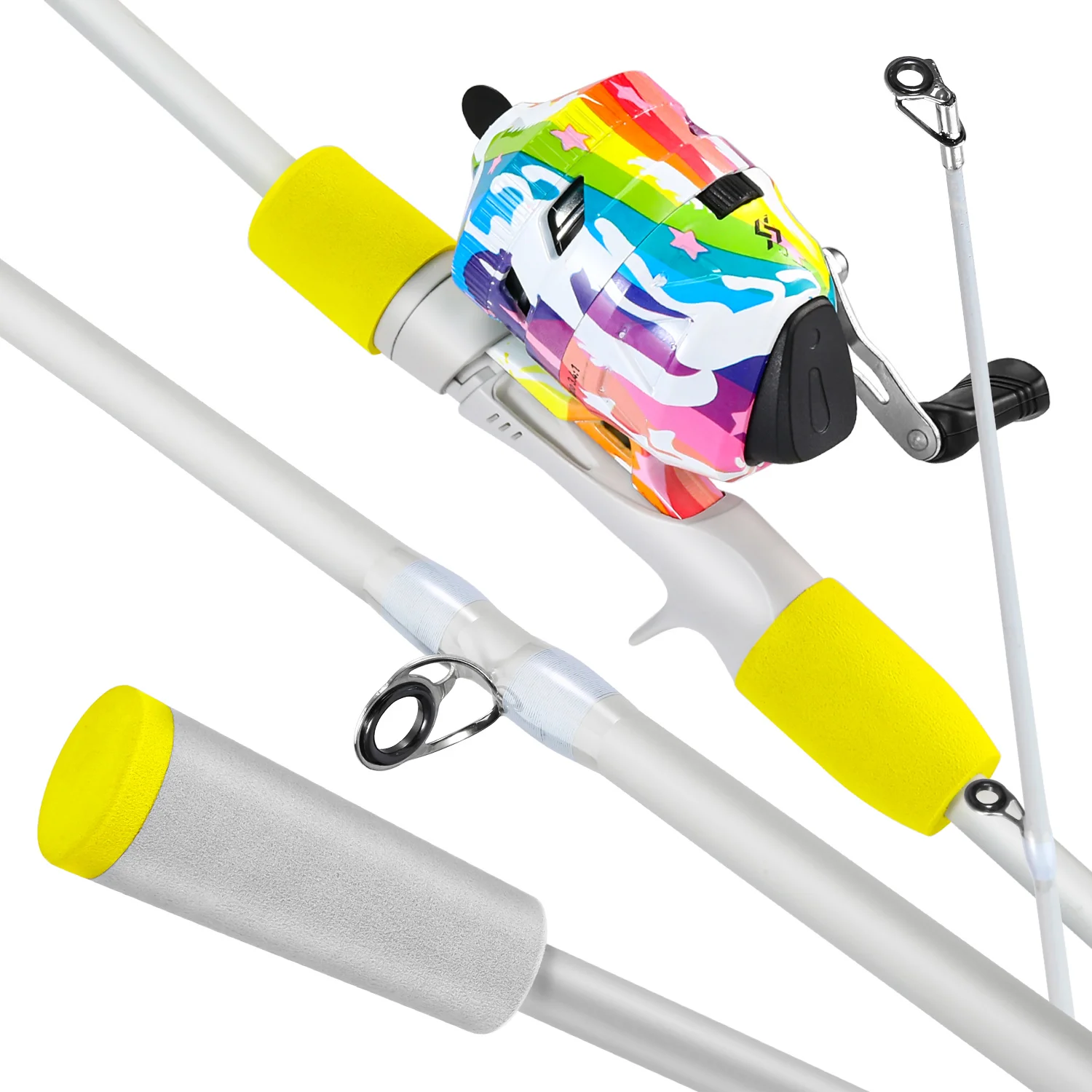 

Удочка Sougayilang 1.8/2.1м из высокоуглеродистого волокна с катушкой, 2-секционный портативный рыболовный набор, легкий, с рукояткой из ЭВА, для ловли баса