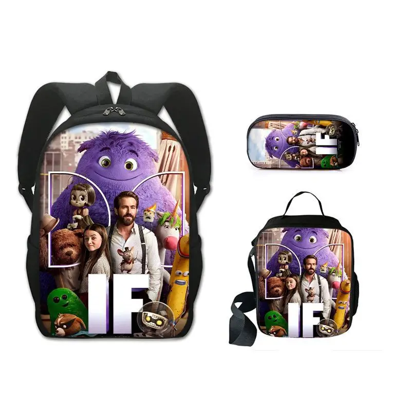 

Популярная новинка с героями мультфильмов, IF 3D принт, 3 шт./компл., школьные сумки для ноутбука, рюкзак, сумка для обеда, пенал