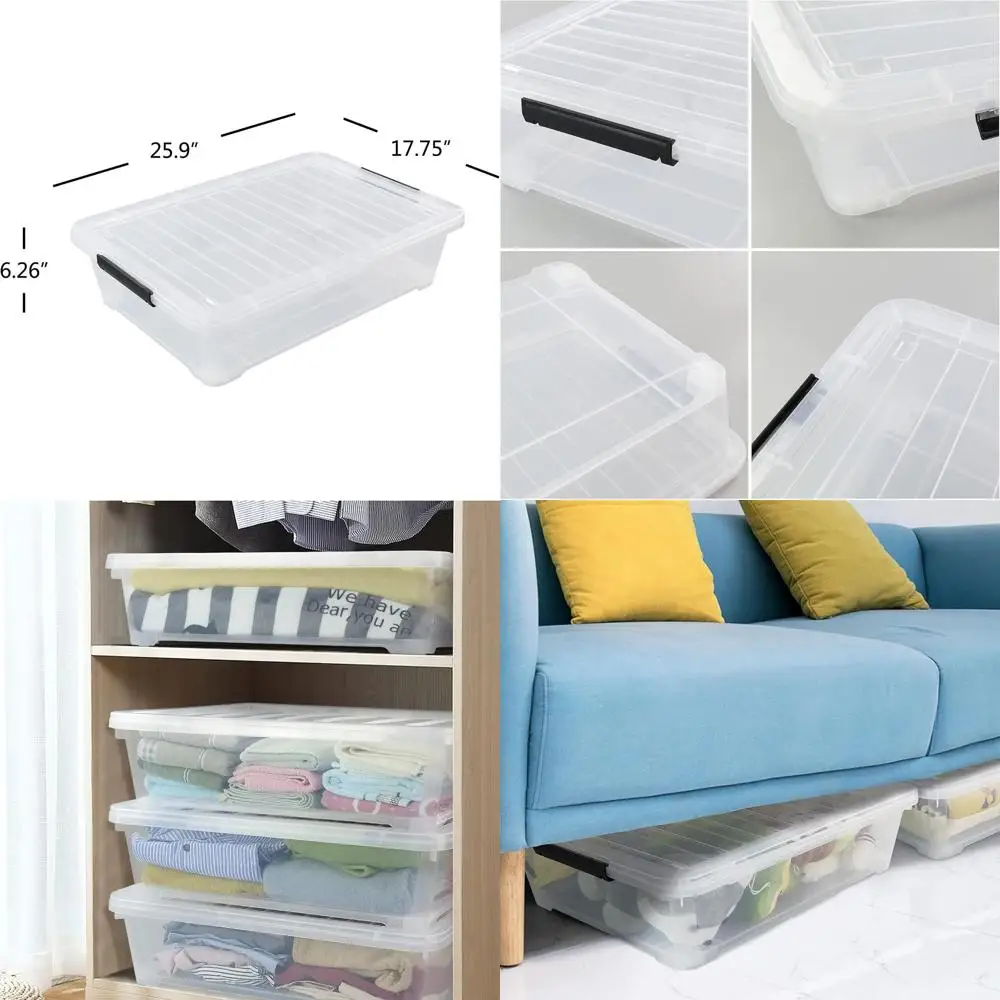 

40 Quart Clear Plastic Storage Bins with Wheels and Lids for Under Bed Use