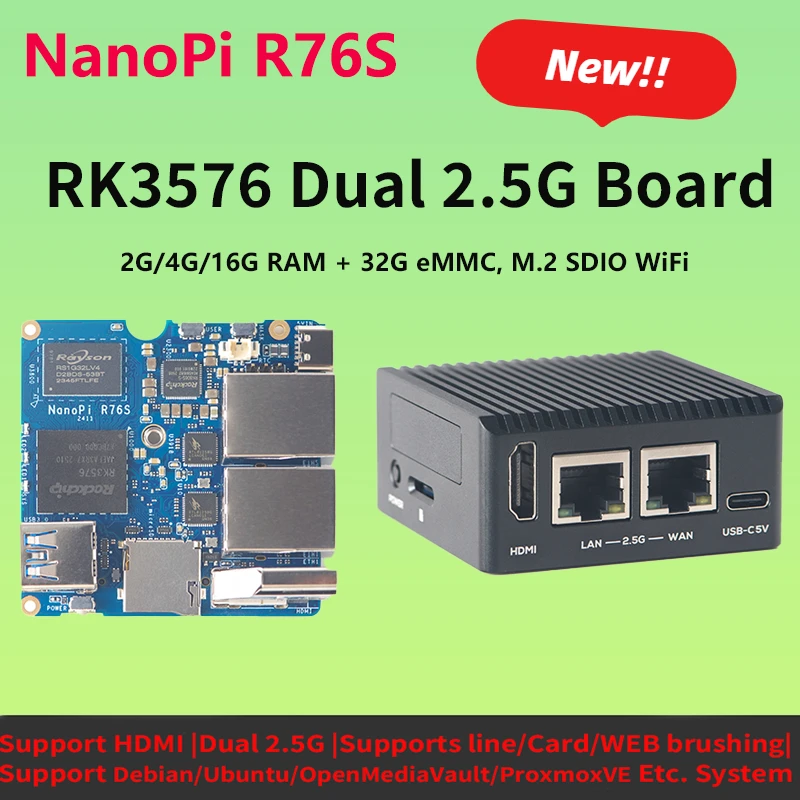 

Плата разработки Friendly Nano Pi R76S RK3576 LPDDR5 Двойной сетевой порт 2,5G HDMI