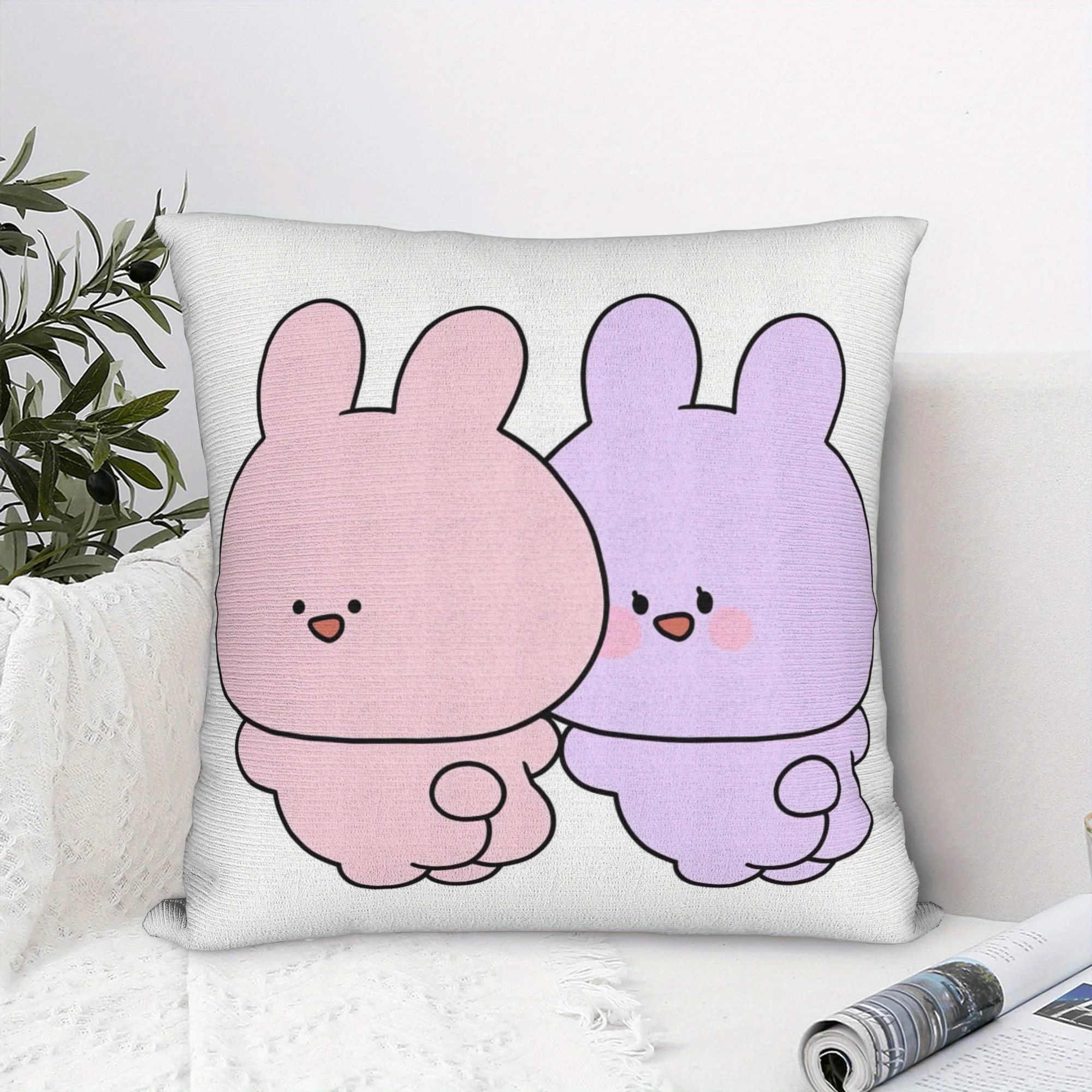 1pc Illustrative Dual Figure Motif Graphic Pillowcase for Home Decoration Cushion Cover Short Plush 45x45cm 18x18in