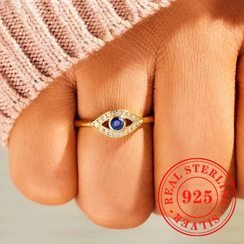 

Huitan Blue Evil Eyes, кольца из стерлингового серебра 925 пробы для женщин, стиль хип-хоп, золотой цвет, роскошные кольца на палец для девочек, ювелирные украшения Y2K