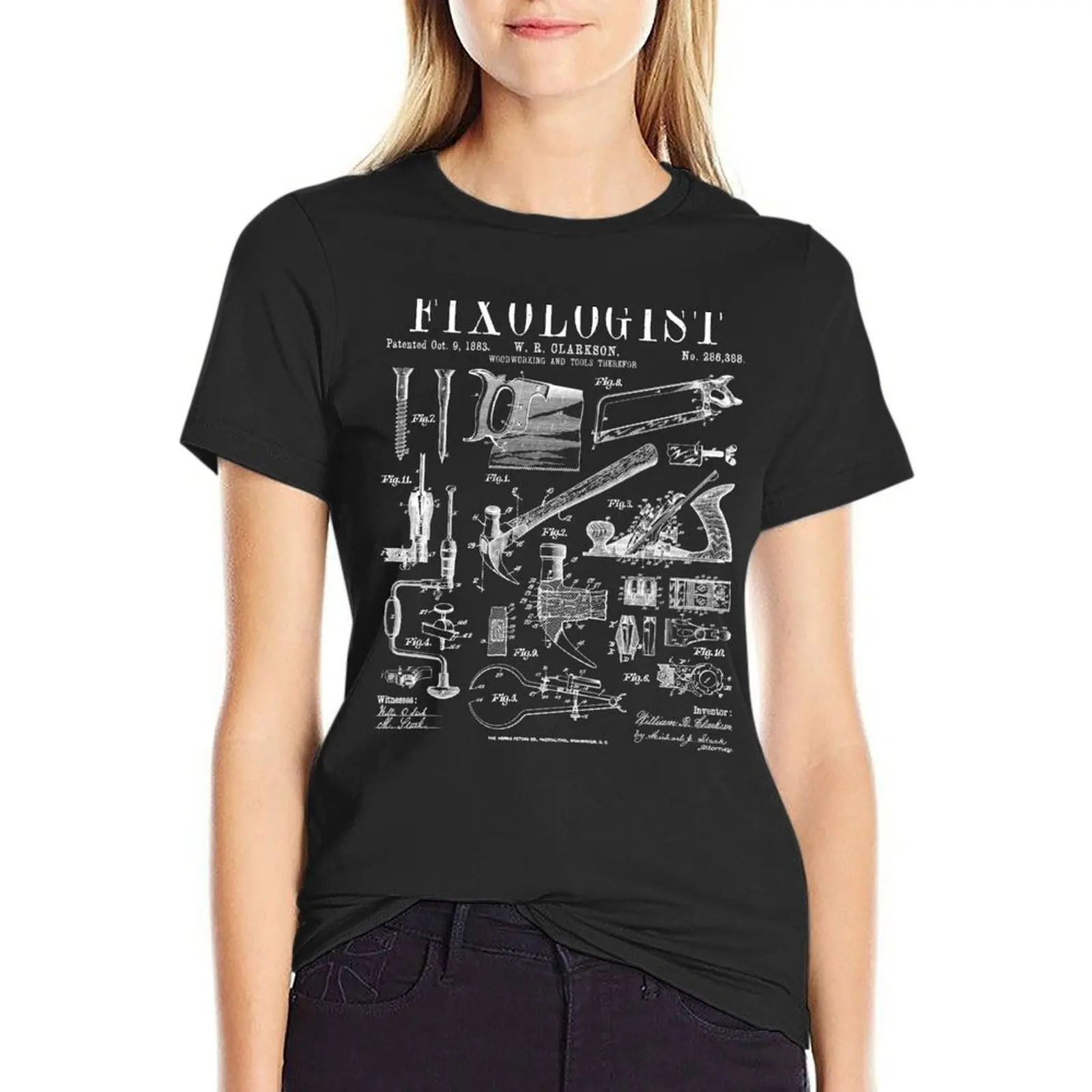 

Fixologist Carpenter Carpentry Tools Vintage Patent Print T-Shirt funnys aesthetic clothes clothes for Women