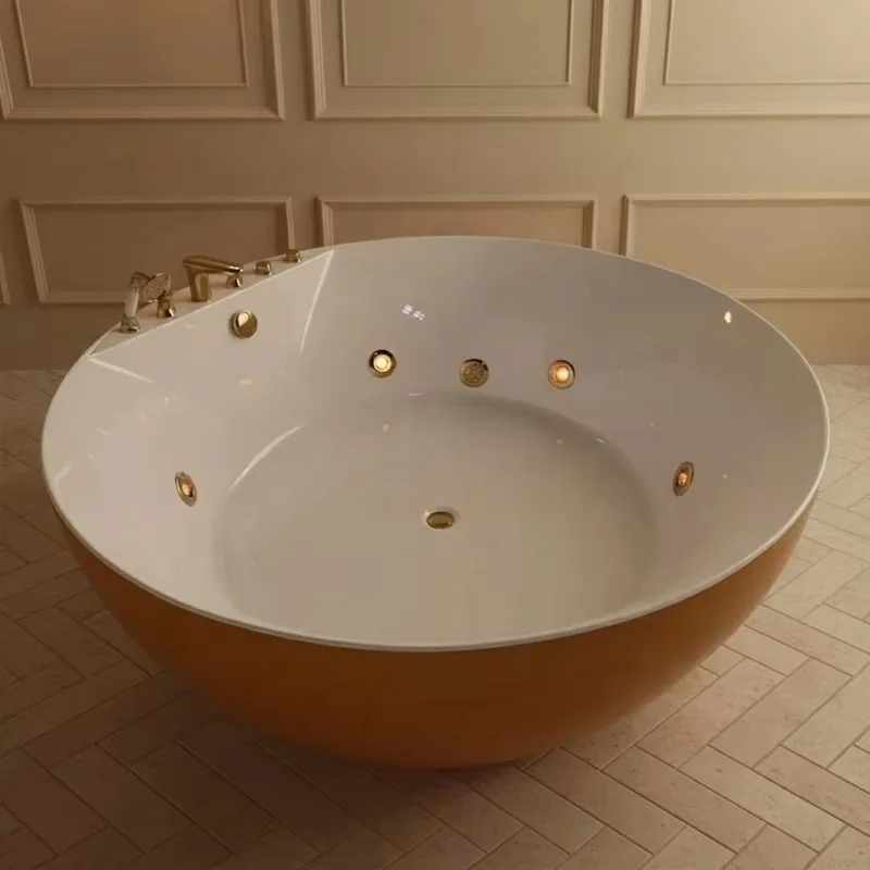 Gold Bathtub With Colored Lights Massage Whirlpool Soaking Spa Bathtub Golden Faucet For Hotel 10-year Warranty CE