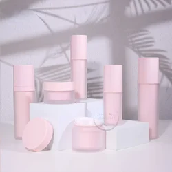 Wholesale Empty Pink PET Cream Jars Eye Cream Bottles Push Lotion Bottles Vacuum Emulsion Bottle Cosmetic Refillable Bottles