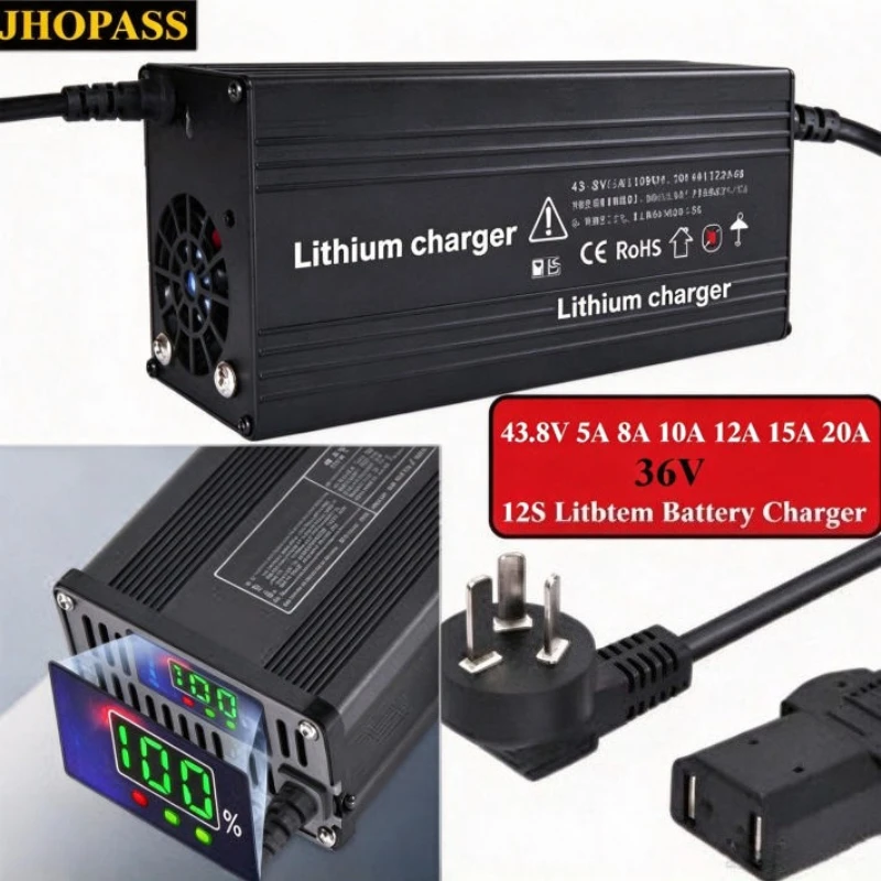 HD 12S 43.8V 5A 8A10A 12A 15A 20A LCD LiFePO4 Lithium Battery Charger DC36V AC110V /220V for E-bike Motorcycle US UK AU EU Plug