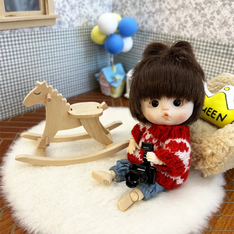 

Dollhouse Accessories 1:12 Cute Wooden Horse DIY Colouring Kids Play House Toy Model Miniature Scene Decoration Props For OB11