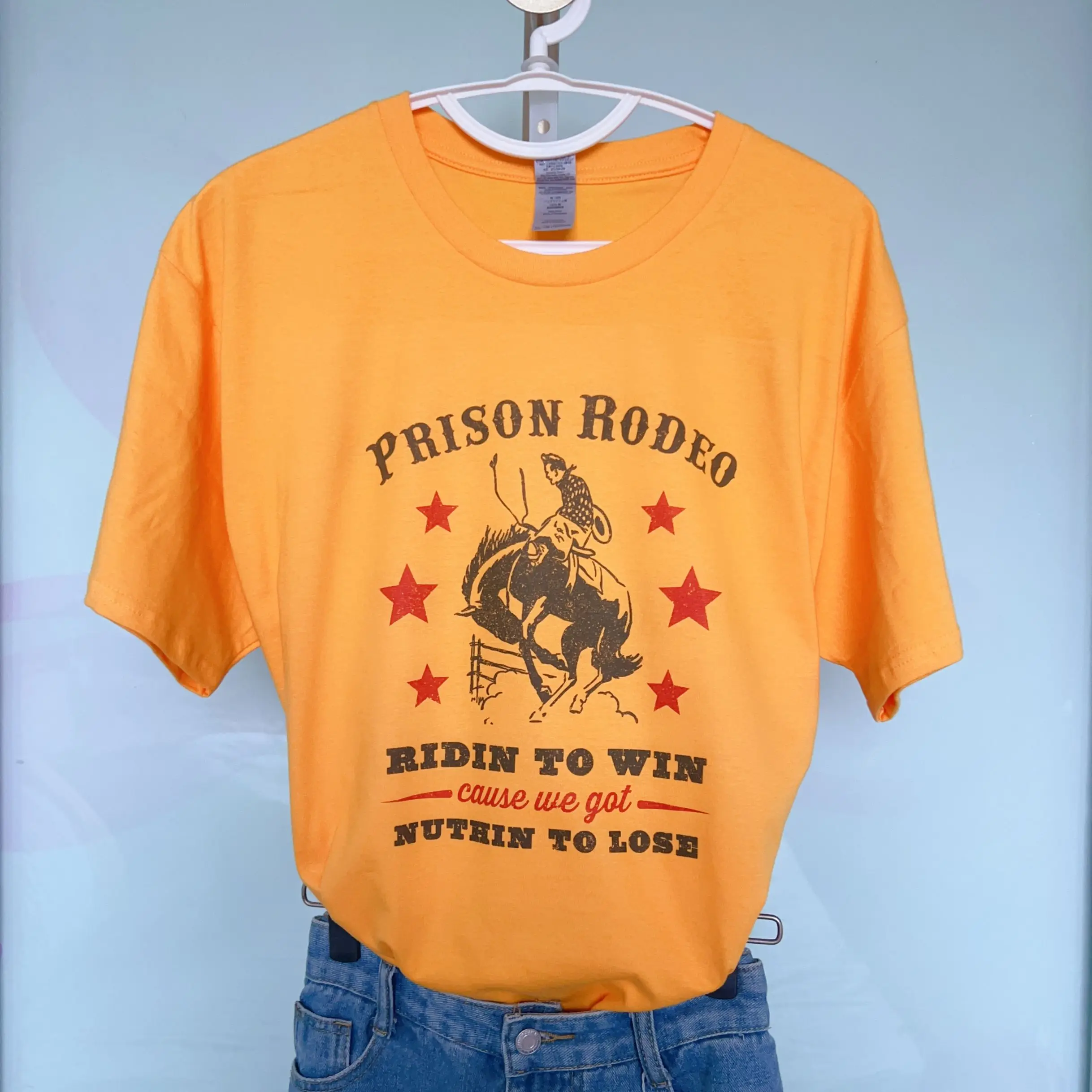 Prison Rodeo Print Graphic T-shirt Women Summer 2023 Clothing Loose Designer Luxury Casual Tee Shirt Vintage Streetwear Tops