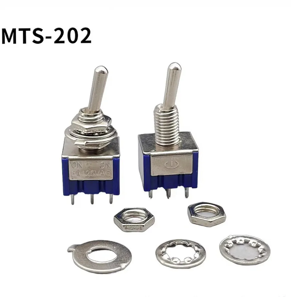 2PCS MTS-202 6 Pins 2 Positions Toggle Switch 6 Pin ON-ON Mini Toggle Switch For Switching Lamp Light ON-ON Switch 6A 125VAC