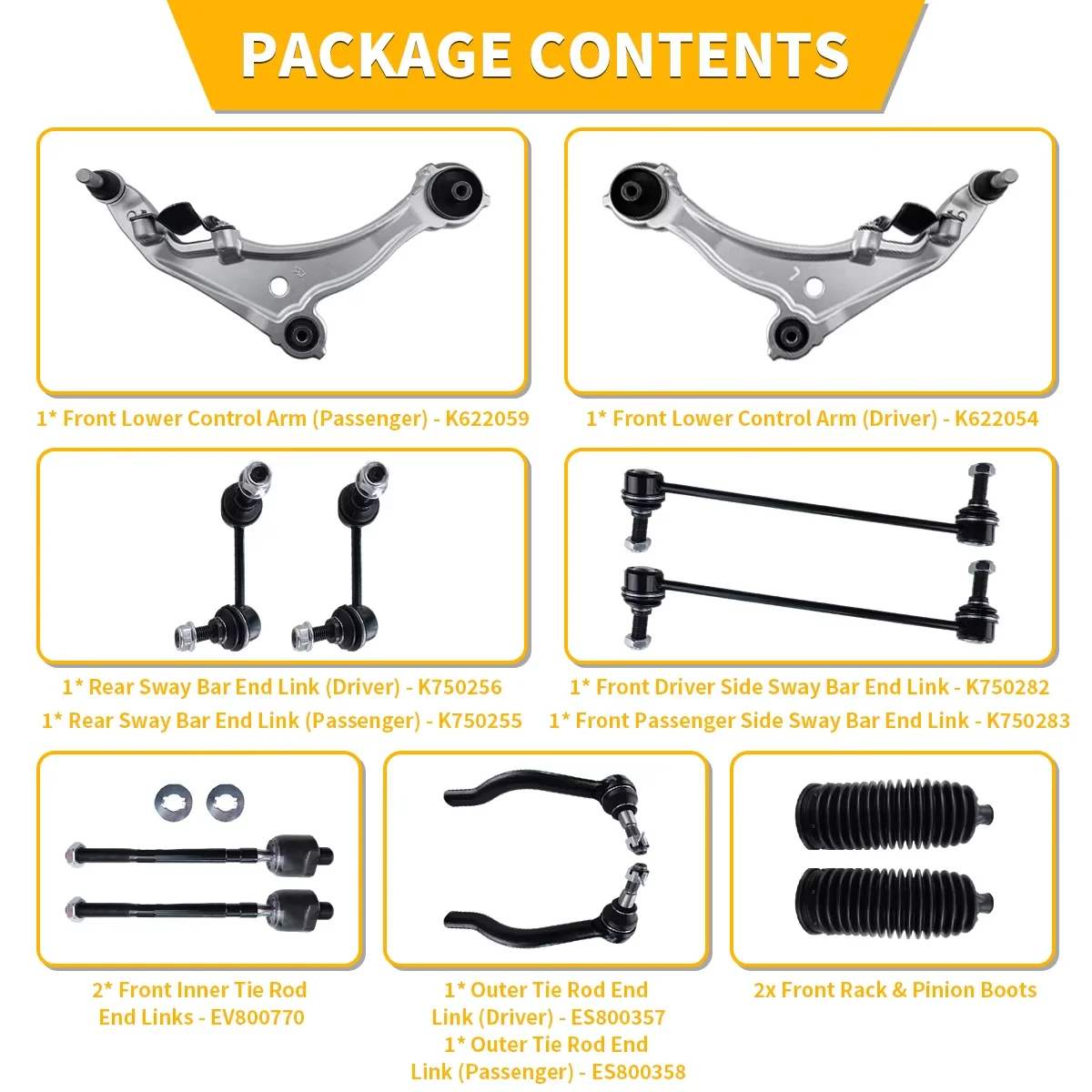 Svenubee Front Suspension Lower Control Arm Sway Bar Link Tie Rod 12Pcs Kits for Nissan Maxima 2009 2010 2011 2012 2013 2014