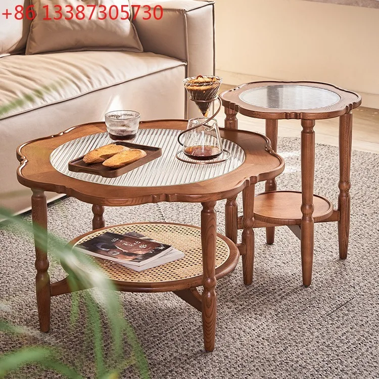

Журнальный столик из цельного дерева из ротанга, домашний столик в японском стиле с лепестками в стиле ретро, небольшой столик для квартиры