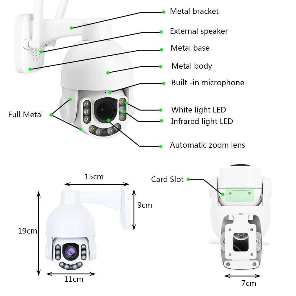 4K 8MP Sony415 Wireless Surveillance IP Camera Wifi PTZ 5MP 5X Zoom Autofocus Two Way Audio Human Tracking Color Night Vision