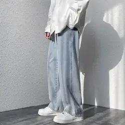 Men Denim Overalls Men's Wide Leg Baggy Jeans Retro Streetwear Fashion for Outdoor Travel Korean Style Clothing Straight-legged