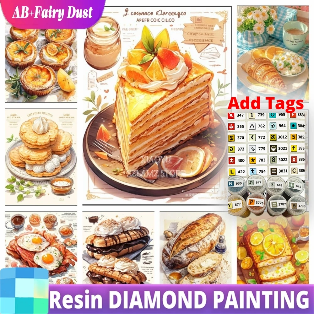 

Алмазная мозаика из смолы «Фееричная пыль AB» для декора ресторана и кухни, DIY, с полным набором страз, фигурки десертов, мозаика, вышивка крестом