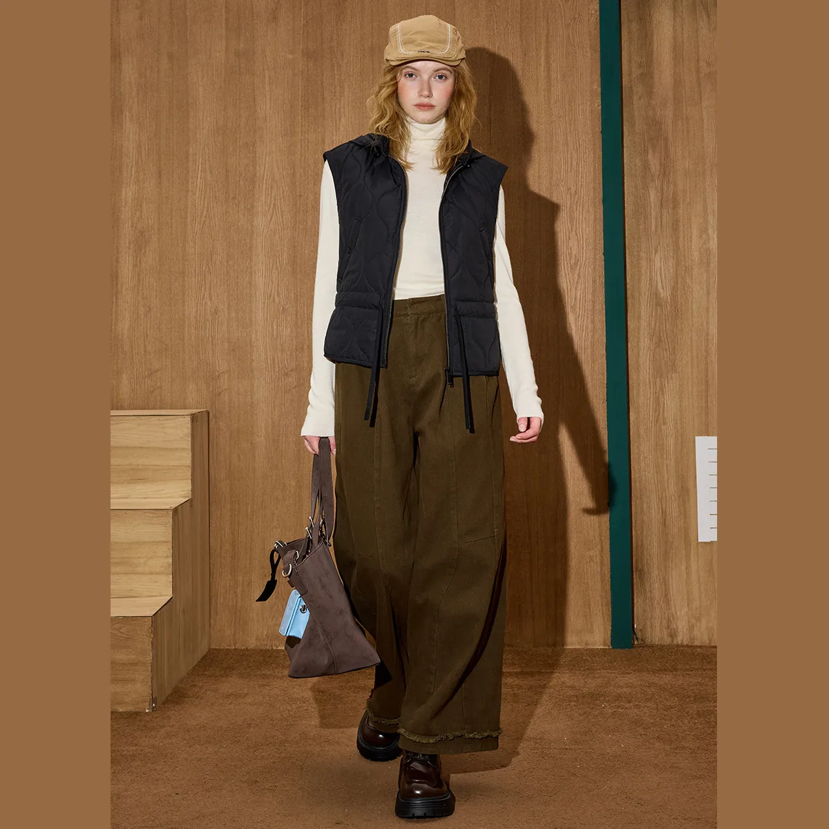 Coolhut Vintage solide ärmellose Pufferweste Winter mit Kapuze, tailliertes Design, übergroße gesteppte Gilet, vielseitiges Lagenstück