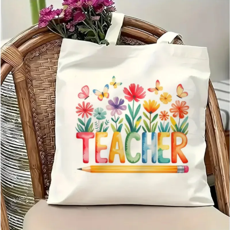 

Teacher Print Handbag Casual Travel Beach Bag Large Capacity Reusable Single Shoulder Shopping Bag Printed Women's Shoulder Bag