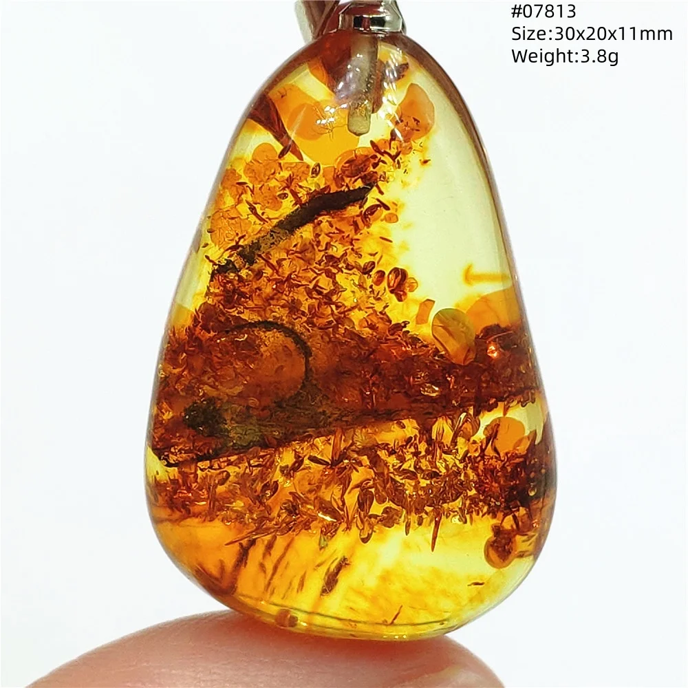 Natural Yellow Piebald Amber Pendant Red Amber 42-24-17mm Water Drop Necklace Gemstone Pendant Necklace Jewelry AAAAA