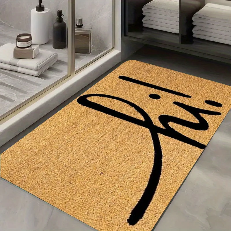 Hi Cursive Font Design Non-Slip Floor Mat Absorbent Washable Decorative Area Rug for Entrance Bathroom Outdoor Camping