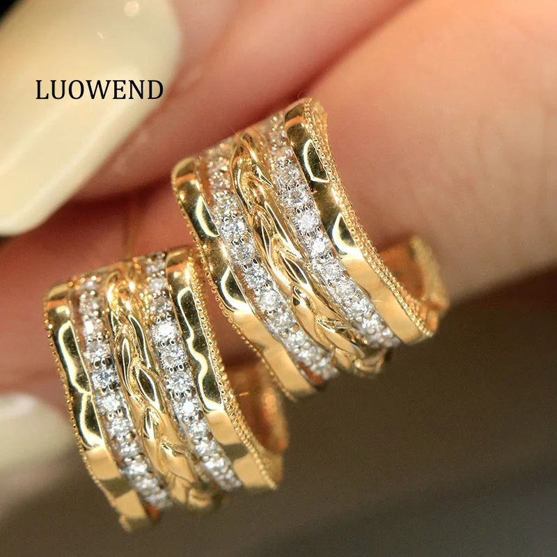 

Серьги LUOWEND из 100% желтого золота 18 карат, винтажные элегантные стильные серьги-гвоздики с настоящими натуральными бриллиантами для женщин, ювелирные изделия для вечеринок