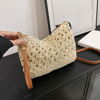 Straw Woven Summer Shoulder Bag Detachable Shoulder Strap Women Clutch Purse Zipper Handbag for Beach Travel Vacation