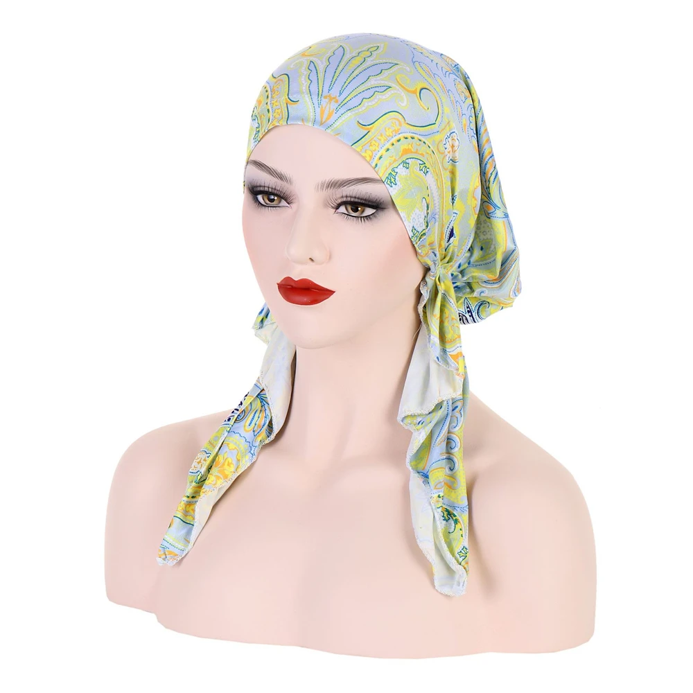 Casquette de chimio imprimée pour femmes, Bonnet africain, Hijab musulman, foulard à deux queues, chapeau contre le Cancer, couvre-chef pré-attaché pour perte de cheveux, nouvelle collection 2025