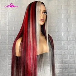 Highlight Red Blonde Colored Straight Lace Front Wigs For Women Transparent Lace Frontal 180% Density Human Hair Wig Pre-Plucked