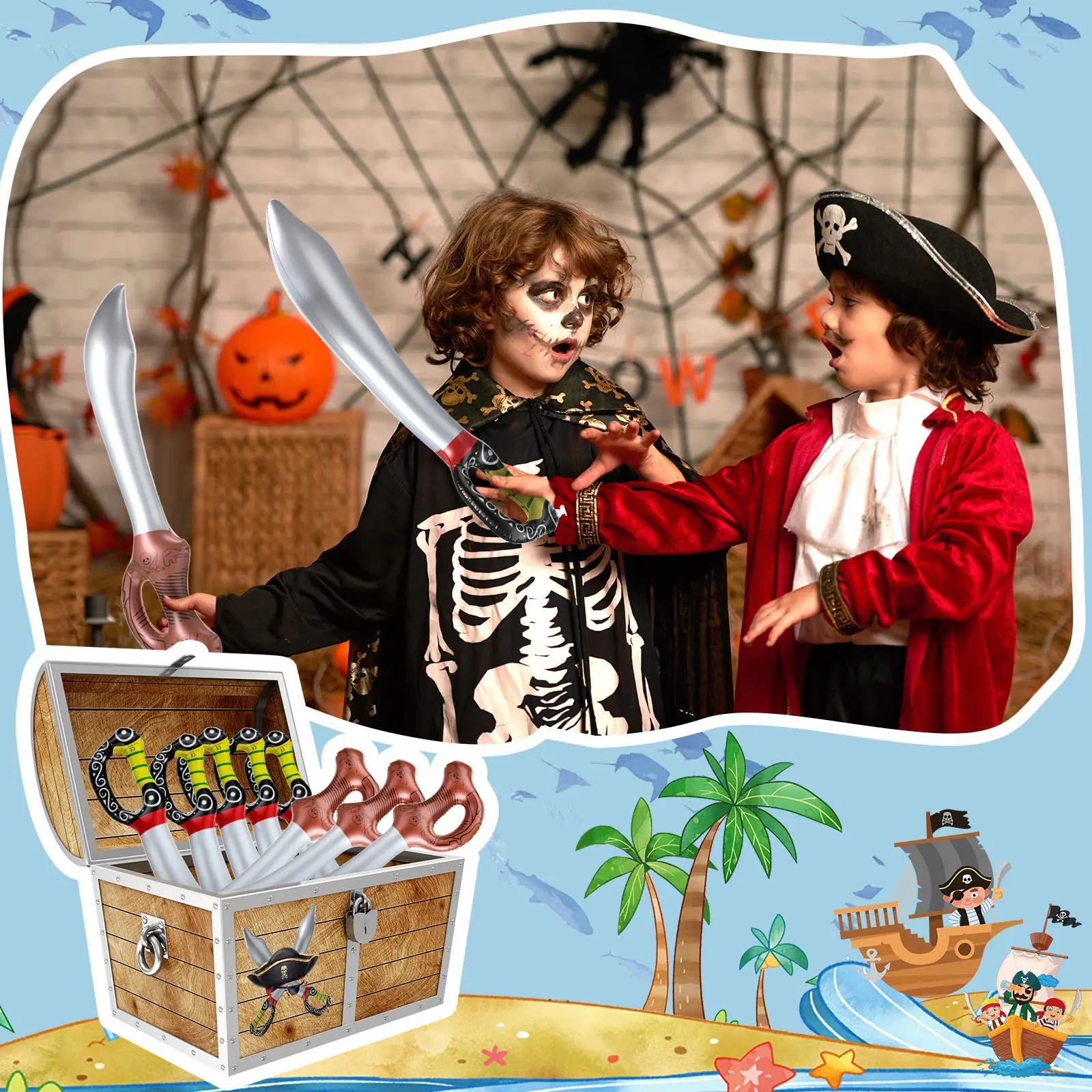 Inflatable Pirate Swords Inflatable Toy Sword Pirate Party Favor Blow up Pirate Swords for Halloween Pirate Theme Party, Cosplay