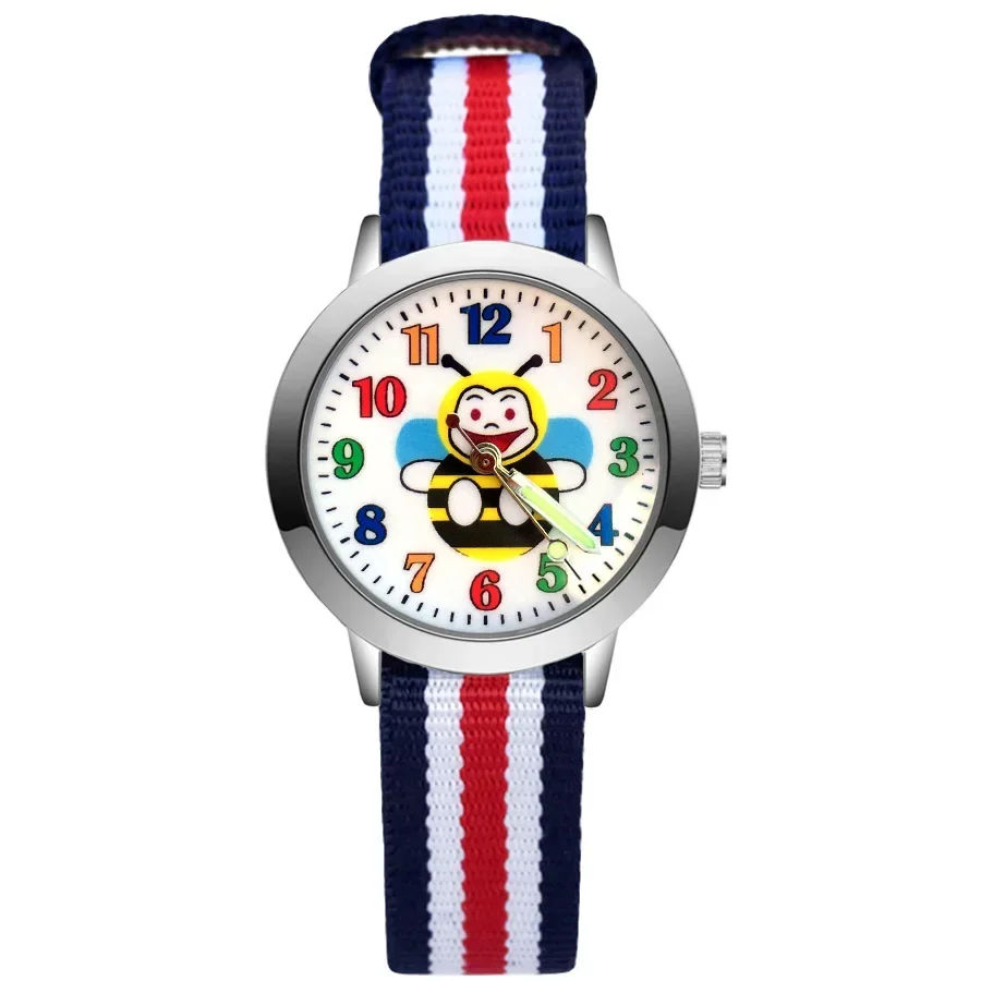 Fashion Cartoon Rainbow Children's Kids Student Girls Boys Quartz Leather Nylon Strap Brand Watch Factory Wholesale gift