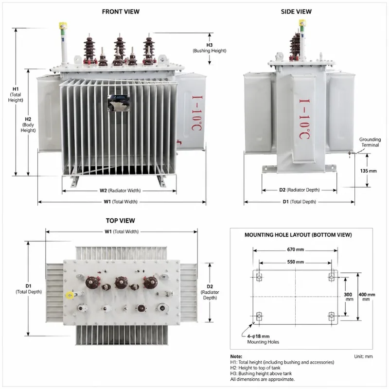 Customized Three-Phase Oil Type Step-Down Transformer For Public Utility And Commercial Substation 10kV/6kV/35kV Input