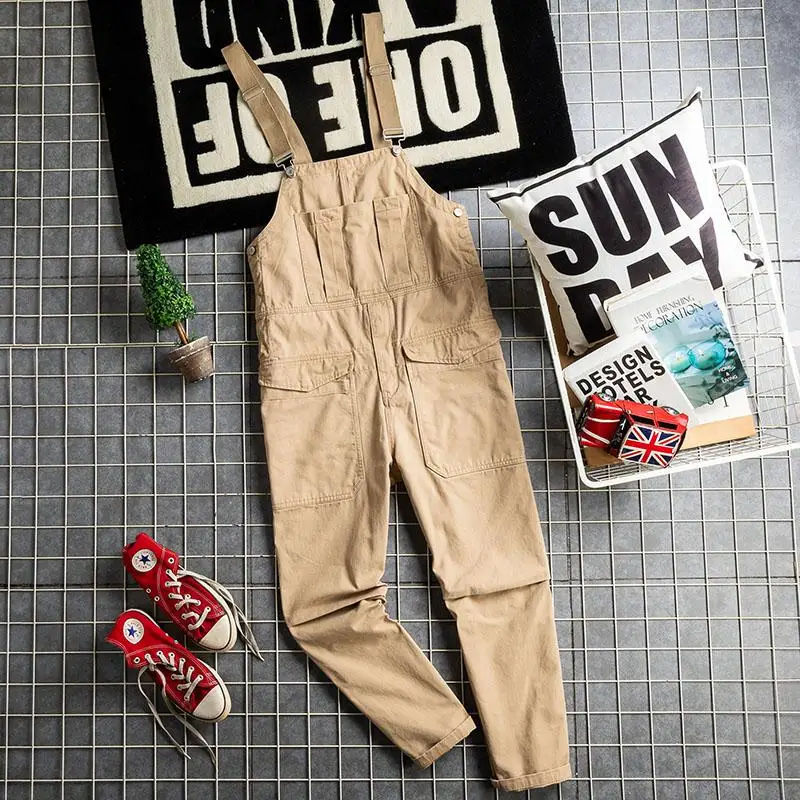 

Waed Denim Susps Pants for Men Youthful American Casual Straight Leg Lengthened Autumn Season Regular Thin