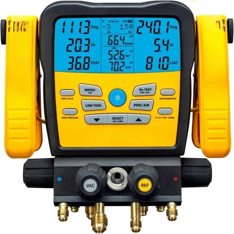 4-Port SMAN Manifold with Vacuum Gauge – Conditioning/Refrigerant Digital Gaug