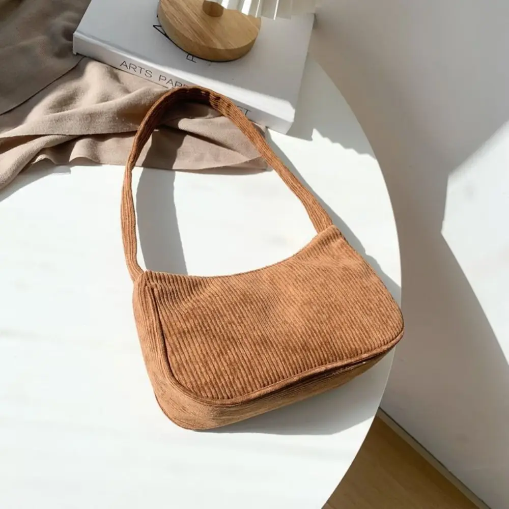 Fashion Vintage Women Handbags Corduroy Underarm Bag Casual Women Shoulder Bags Solid Color Zipper Female Handbag Clutch