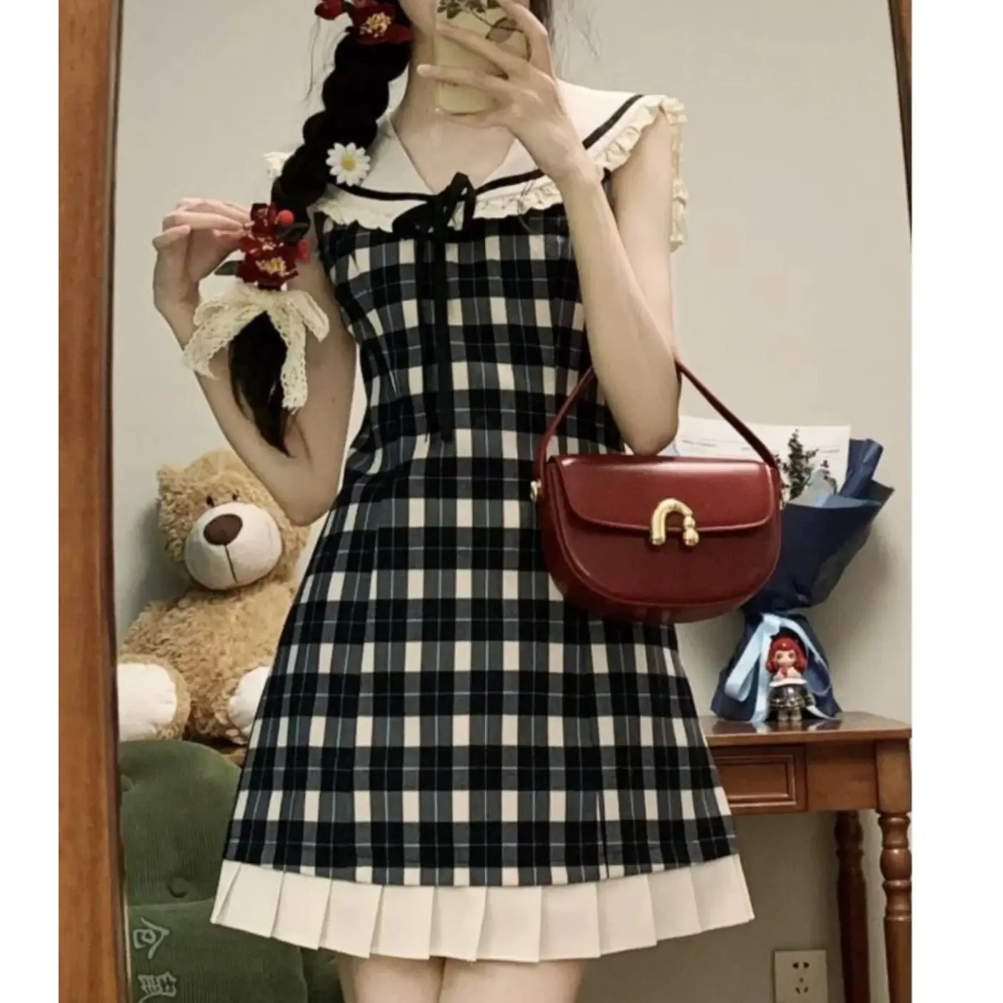 Summer Japanese Style JK Uniform Sweet Waist Cinched Mid-Length Dress Student Sailor Suit A-Line Skirt Short Sleeve Princess ...