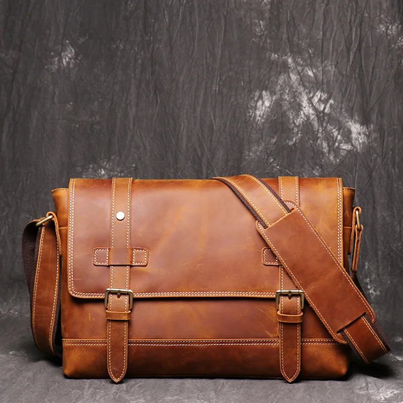 

Vintage Satchel Bag Real Leather Messenger for Men 12.9 Inch Laptop Crossbody Large Capacity Schoolbag Leathfocus