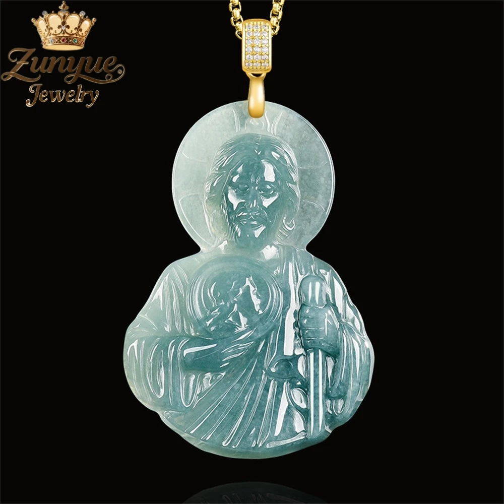 

Натуральный жадеит А-класса с синей водой, Нефритовый кулон Saint Jude Datt, роскошные качественные ювелирные изделия, модные ювелирные изделия, подвески, изысканные популярные