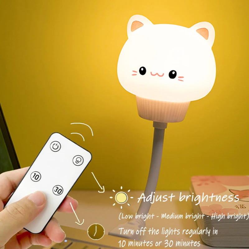 New USB Night Light 3 Mode Smart Remote Control Light Cartoon LED Night Lamp Bear Rabbit for Bedroom Decor Bedside Lamp