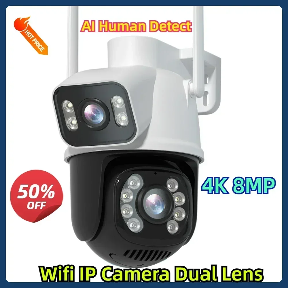 

AI Human Detect ONVIF Wireless Surveillance CCTV Cameras Security Protection 4K 8MP PTZ Wifi IP Camera Dual Lens