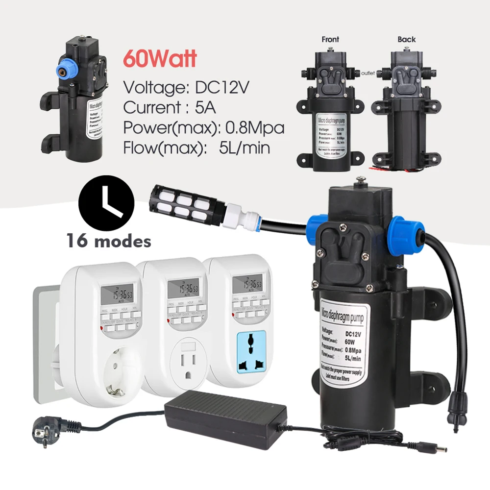 25-5M 60W Pump Adjustable Spray Nozzle Timer Watering Systems Quick Connection 1/4\