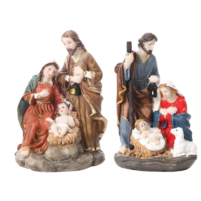 Weihnachtskrippe für den Innenbereich, Statuen der Heiligen Familie, Weihnachtskrippenfigur für die Regalauslage oder den – Detail 1