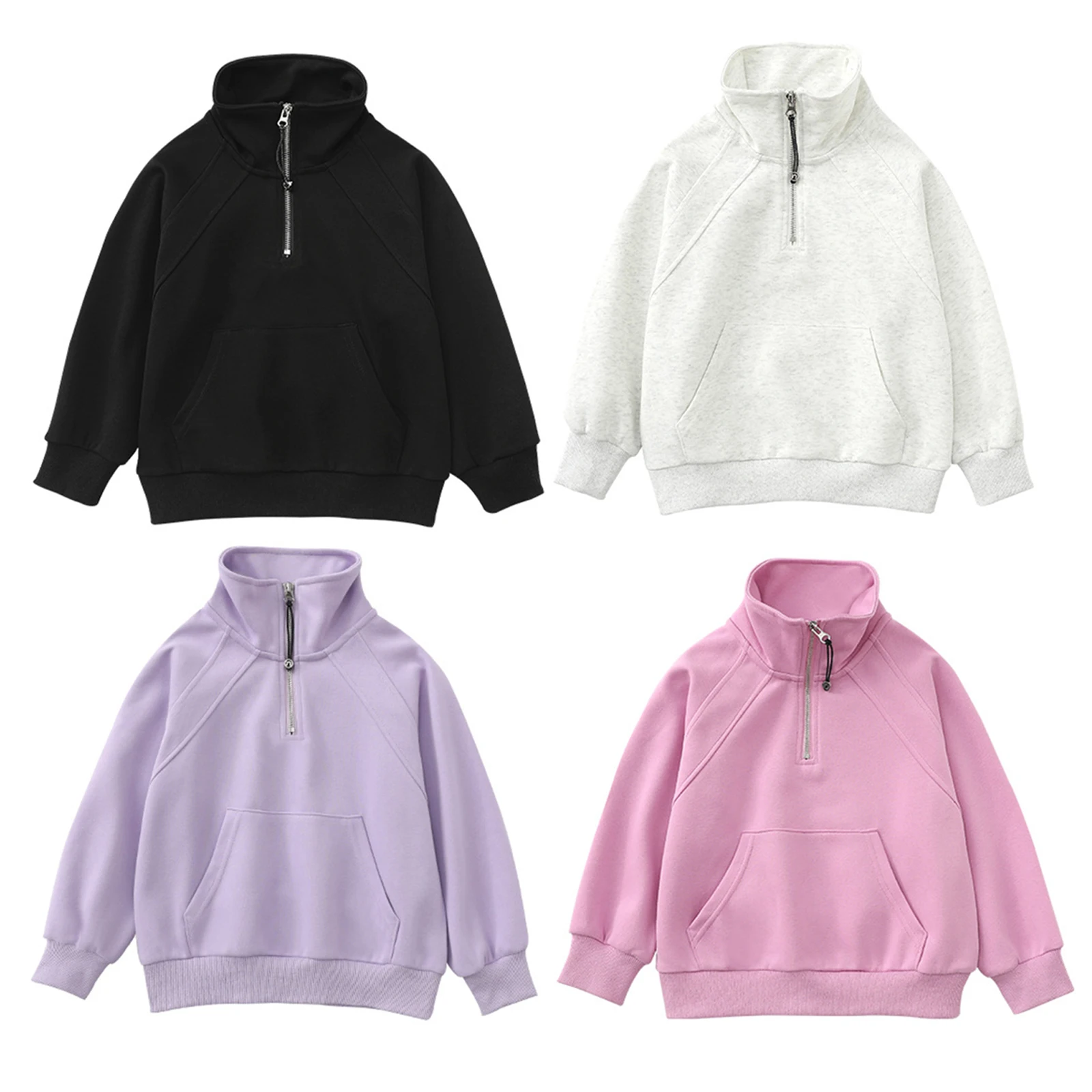 

Kids Girls Fashion Sweatshirt Casual Solid Color Zipper Stand Collar Long Raglan Sleeve Pullover Top Child Spring Autumn Clothes
