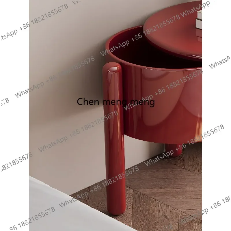 z10Modern Minimalist Bedside Table Round Bedroom Storage High Gloss Lacquer Rotating Sofa Side Cabinet