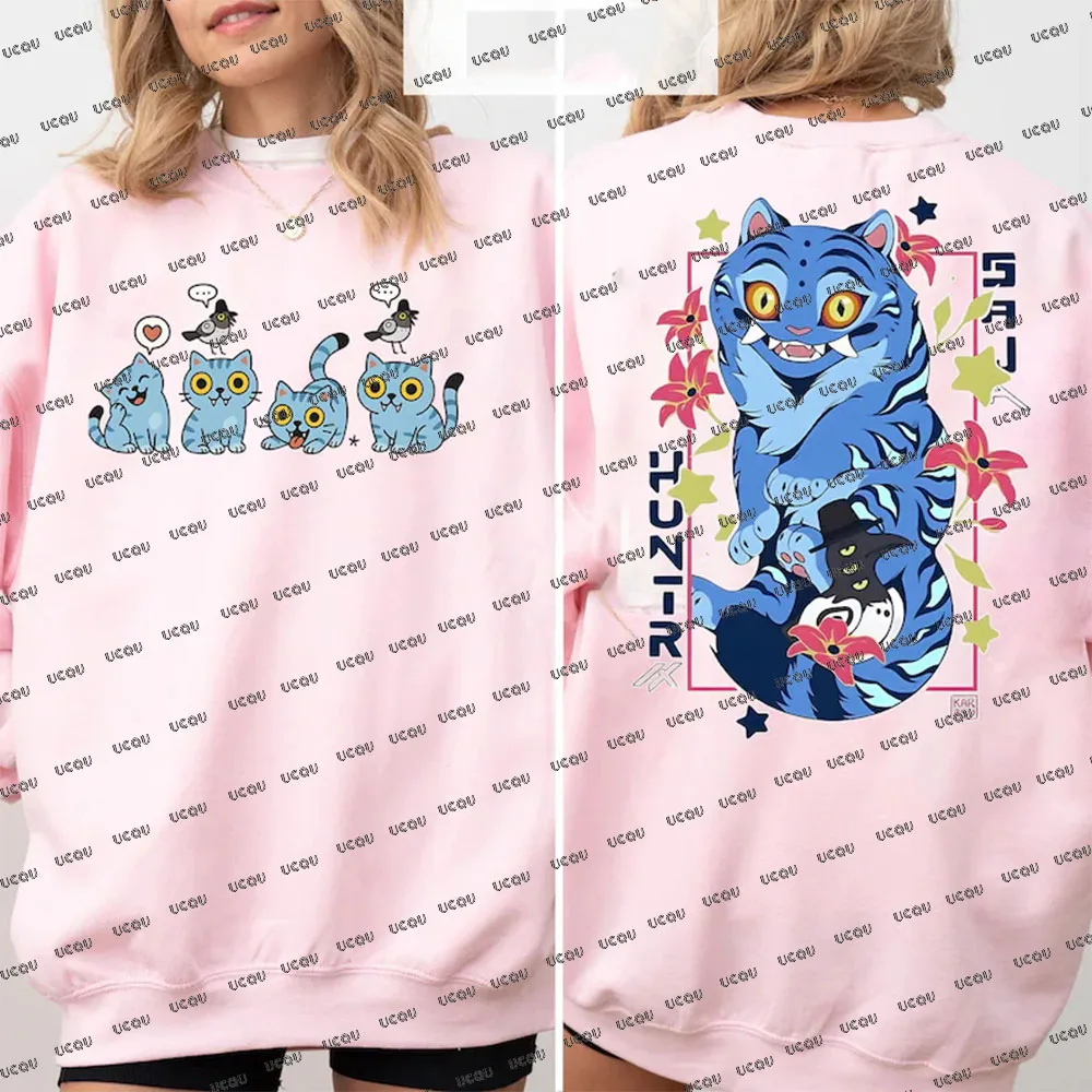 Damskie bluzy z kapturem KPop Demon Hunters Tiger Graphics, damski pulower z kapturem, jesienno-zimowa bluza z okrągłym dekoltem, bluzy dla par