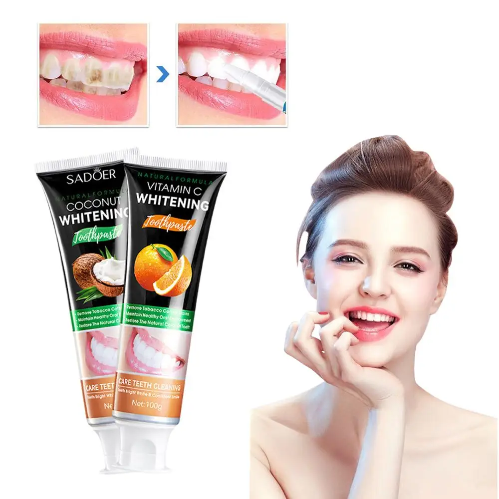 Coconut Oil Toothpaste Vitamin C Whitening Toothpaste Brighten Removes Stains Freshen Breath Maintain Oral Health Dental Cream