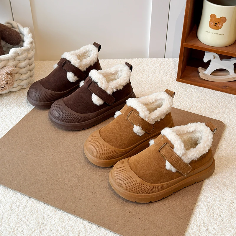 

Детские хлопковые зимние ботинки для улицы, модные, с мягкой подошвой, в стиле ретро, повседневные, теплые, универсальные, для школы, с мягкой плюшевой подкладкой